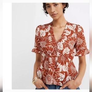 NWT Madewell Silk Journal Keyhole Flutter Sleeve Top Size 10